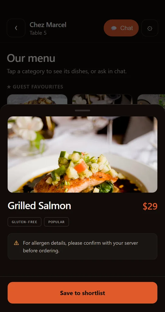 Every dish — allergens included